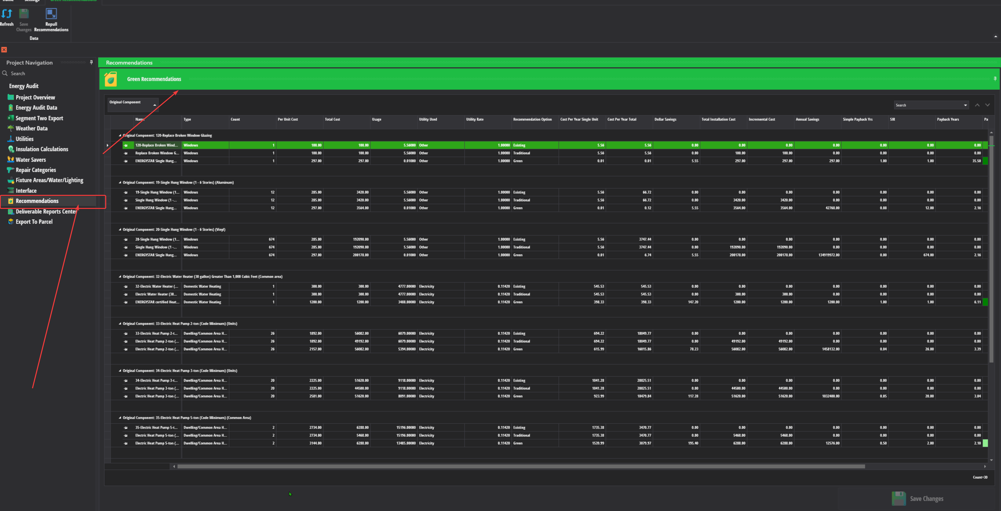 New Green Recommendations Screen