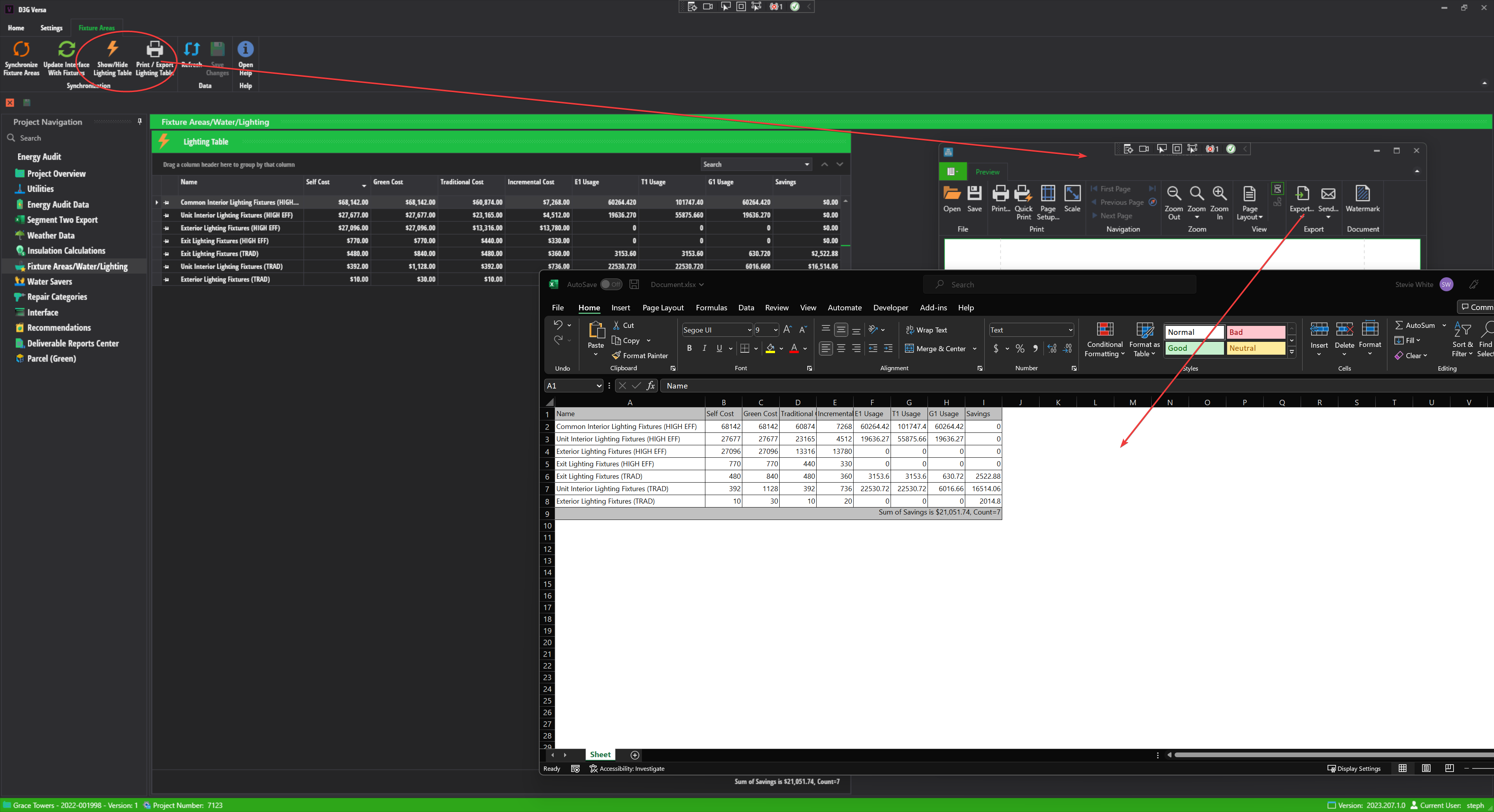 Example of new lighting table feature in Versa