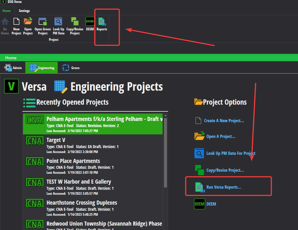 How to open versa reports screen