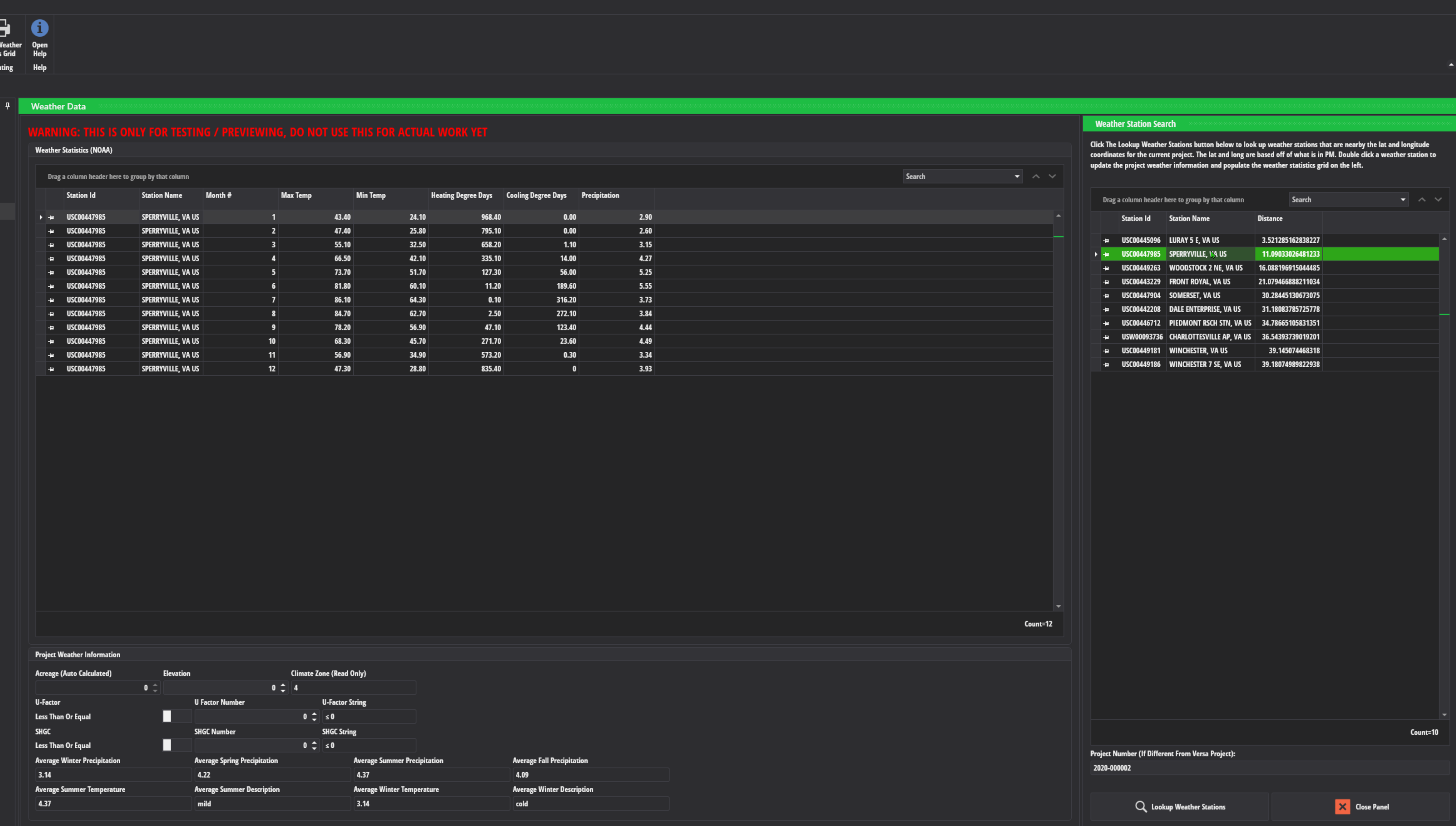 Weather station lookup in Versa