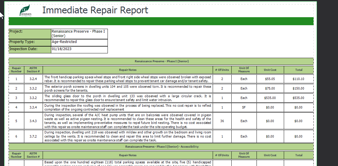 HUD Map Repair Guide Level Column No Longer Displays On Imeediate Repair Report