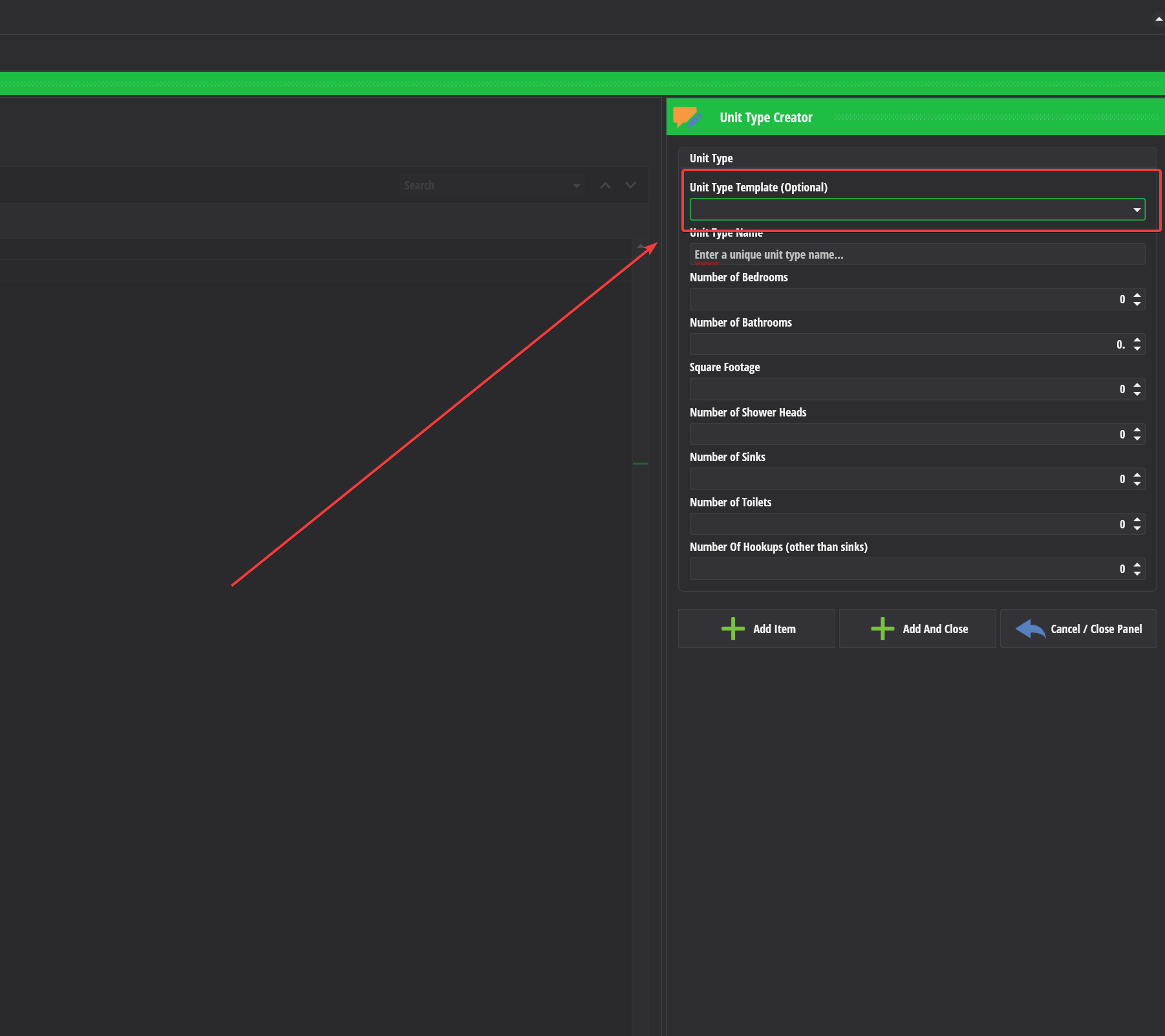 Unit Type template selection 4-11-23