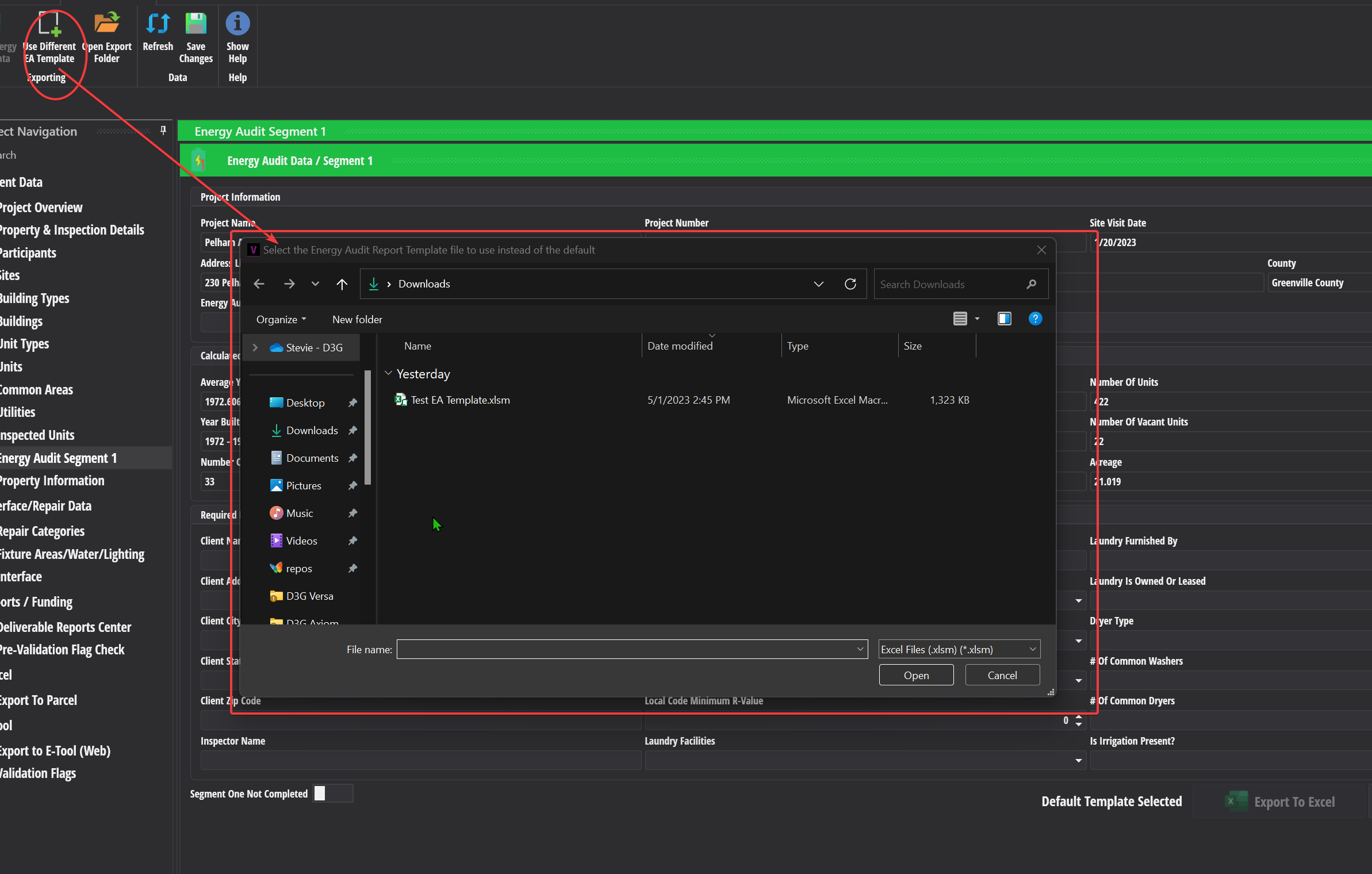 Use the file picker dialog to select your custom EA template